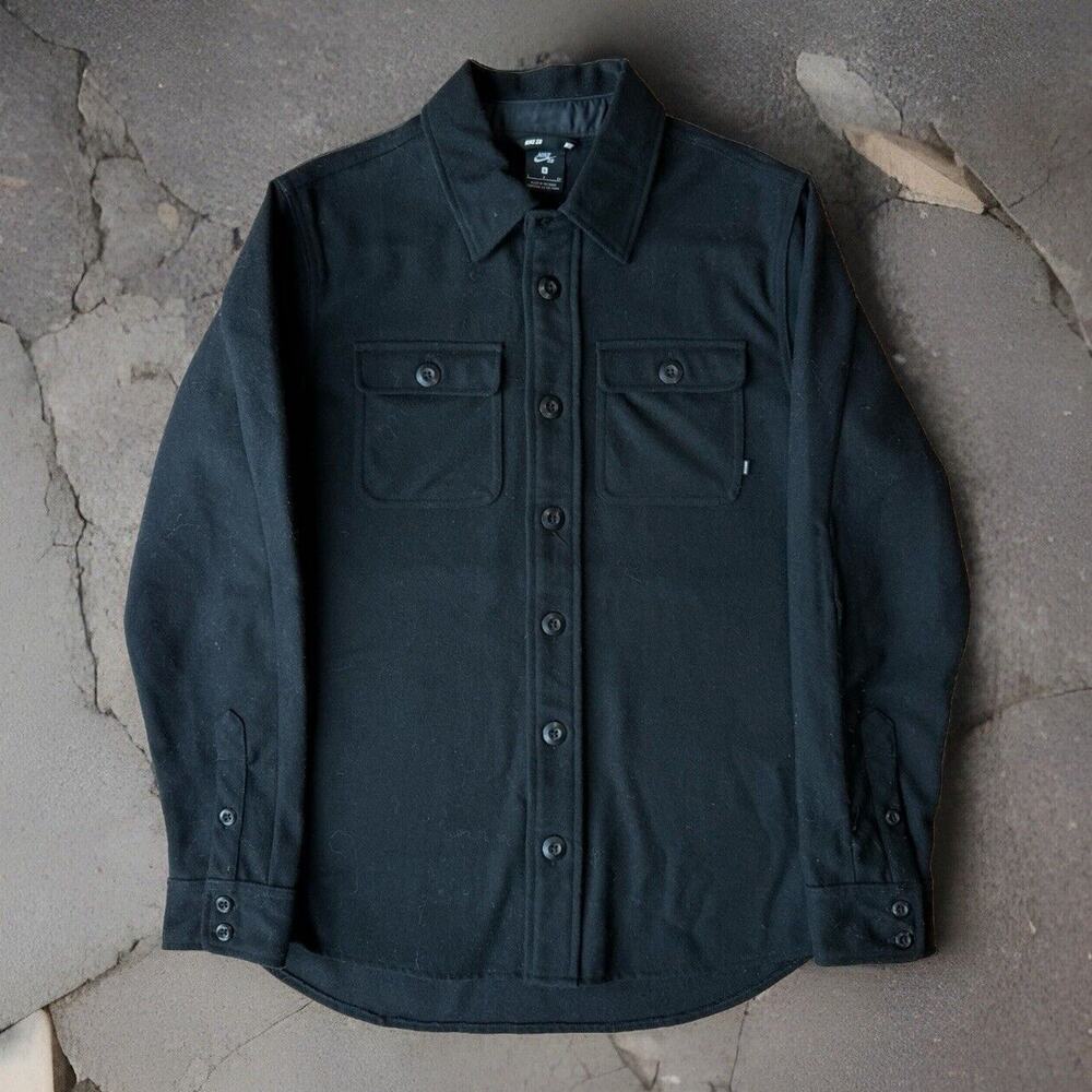 Nike SB Wool Over Shirt Small Black Button Up Collared Casual Workwear Winter